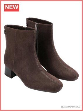 Women's Wide Width Ankle Boots Square Toe Low Chunky Block Heel Faux Suede